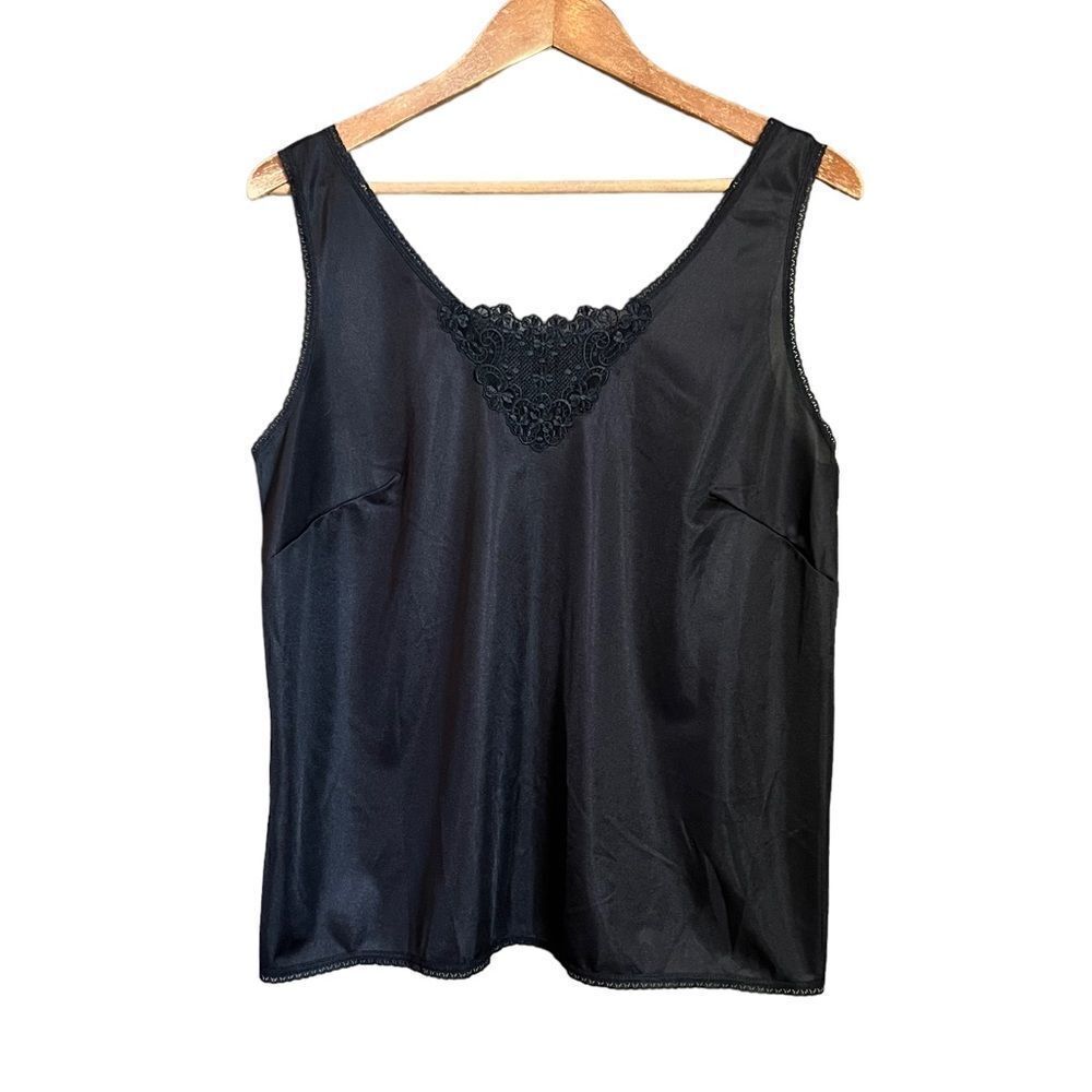 3 for $30! Black satin tank top with lace trims